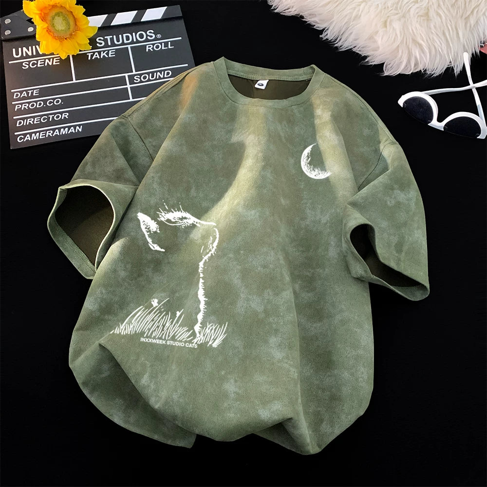 American tie dye short sleeved T-shirt for men, summer trend couple T-shirt, trendy brand, cool and stylish design, loose half sleeved top
