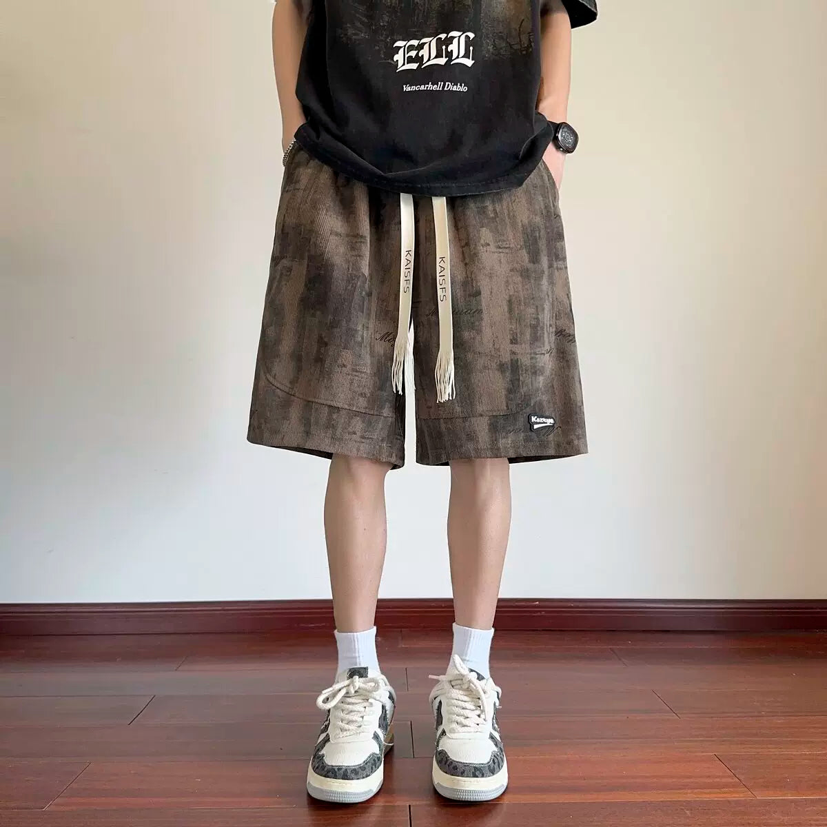 Tie dye sport five quarter pants for men, summer wear, 2026 new style, loose, teenage, high-end, casual plus size short pants