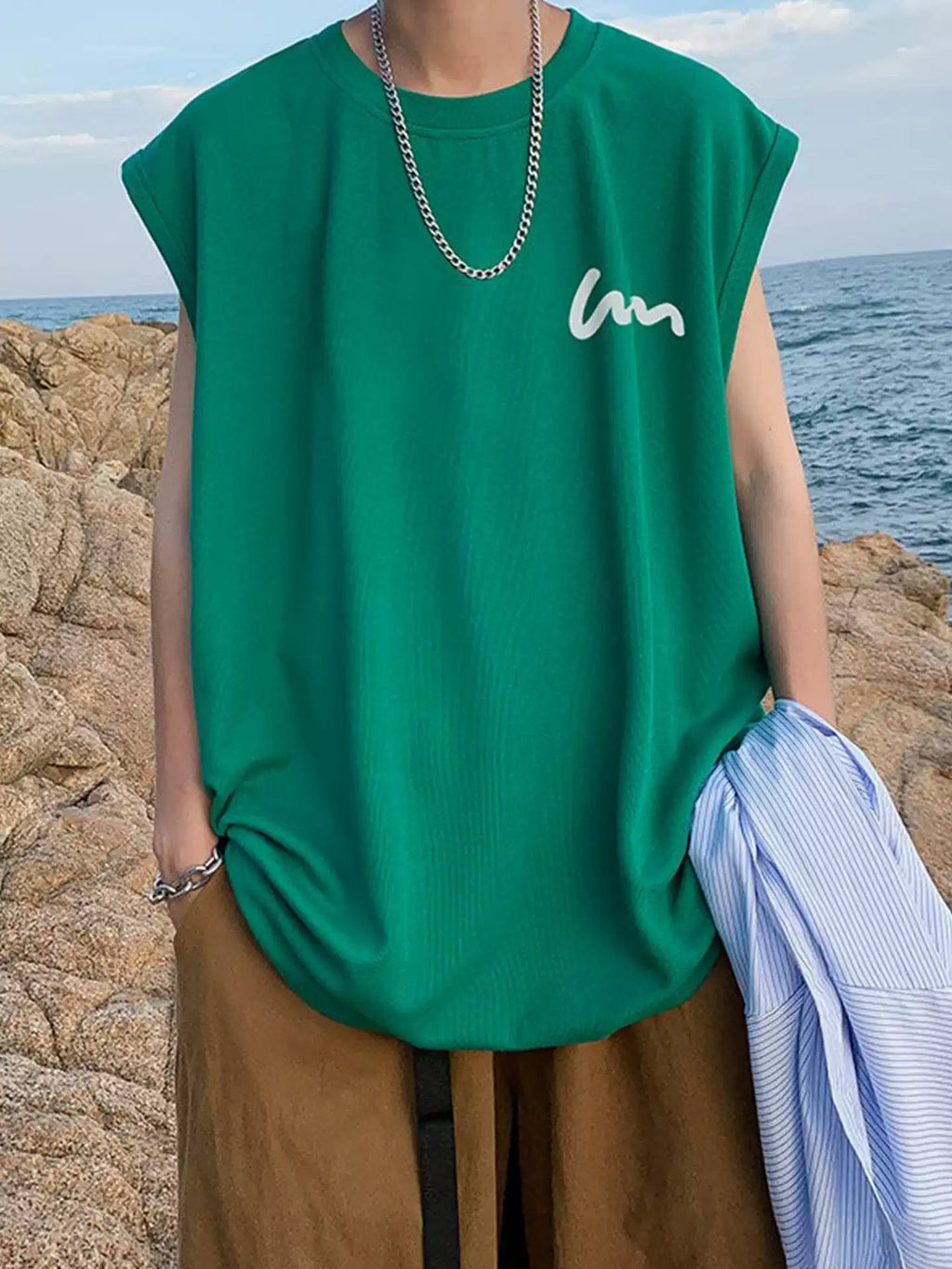 Minimalist basketball vest men's summer American sleeveless T-shirt, camisole, fitness hurdles, pure cotton loose sports top, trendy