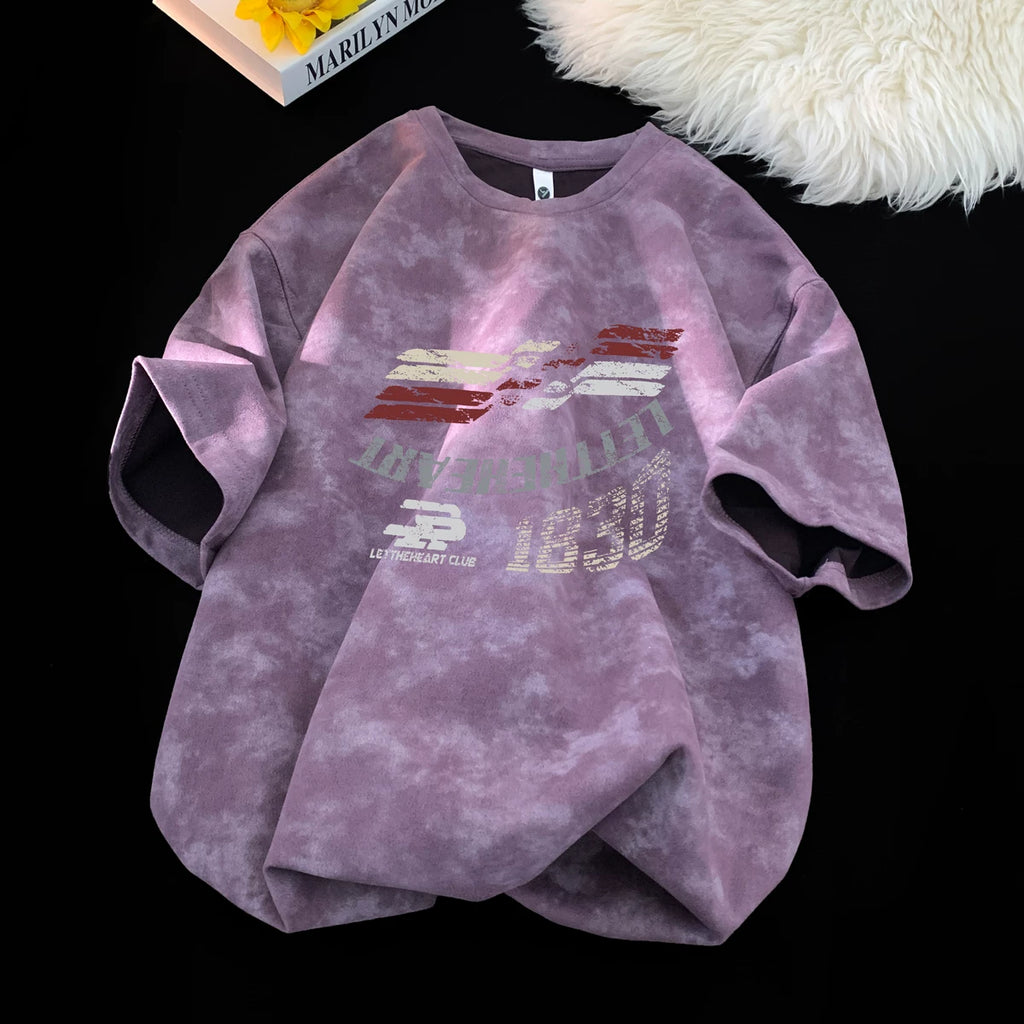 Summer tie dye printed short sleeved T-shirt for men, American style loose round neck T-shirt, trendy five and a half sleeves, 2026 new item