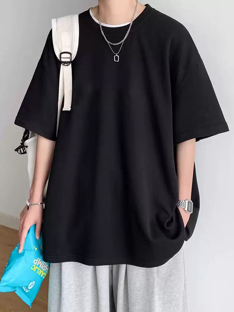 White short sleeved T-shirt for men in summer, made of pure cotton, weighing heavily. 2026 new item for teenagers, half sleeved base shirt, loose and trendy