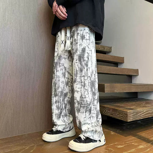 American tie dye casual pants for men in spring 2026, new explosive street fashion brand trend for teenagers, loose straight leg pants