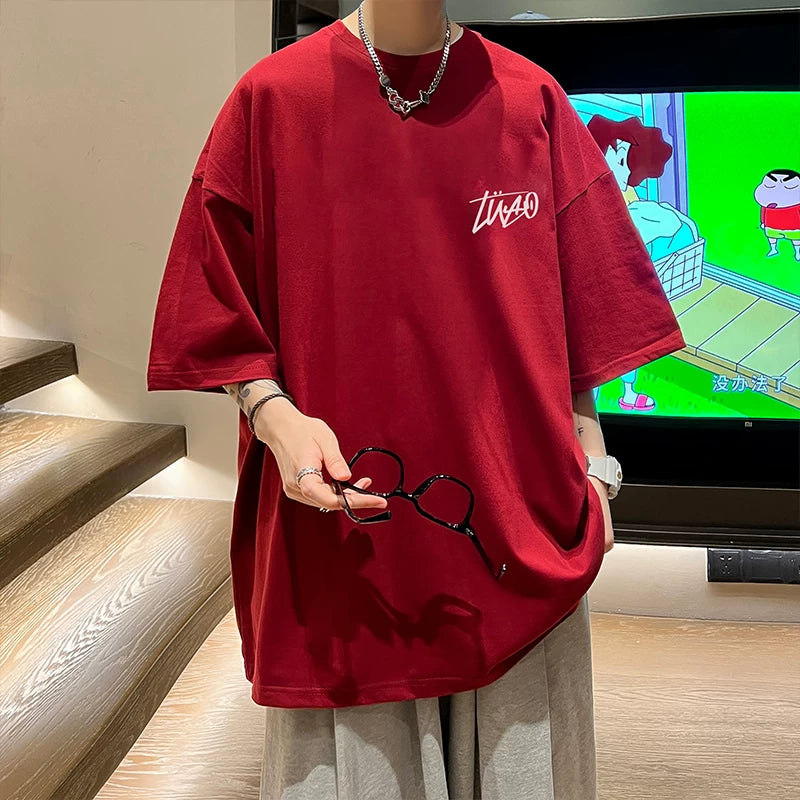 White short sleeved T-shirt for men in summer, made of pure cotton, weighing heavily. 2026 new item for teenagers, half sleeved base shirt, loose and trendy