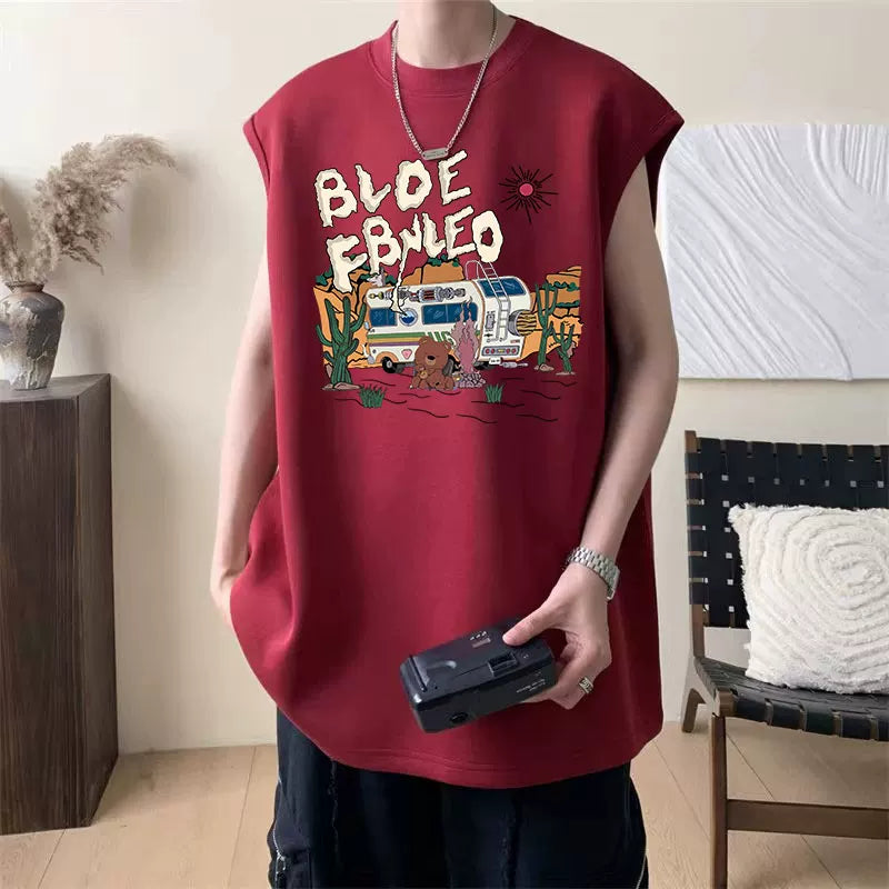 Minimalist basketball vest men's summer American sleeveless T-shirt, camisole, fitness hurdles, pure cotton loose sports top, trendy