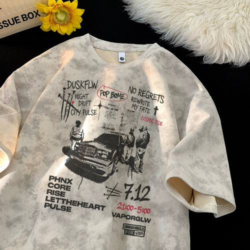 2026 New American Tie dye Short sleeved T-shirt for Men's Summer, Loose and Versatile, Trendy Teenage Half Sleeve Shirt