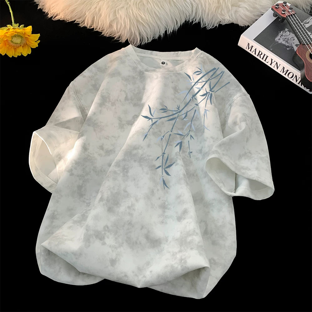 American tie dye short sleeved T-shirt men's summer print trendy brand ins high street loose round neck half sleeved teenage boy