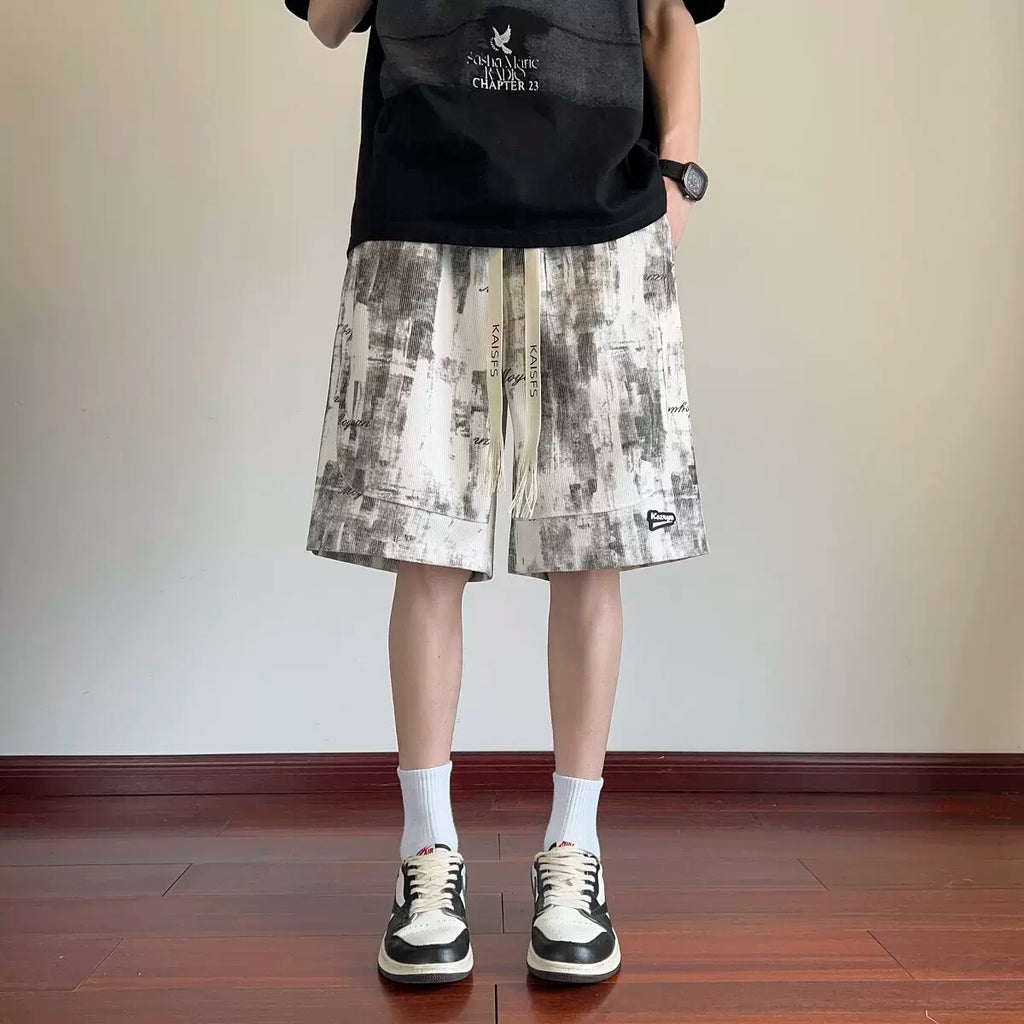 Tie dye sport five quarter pants for men, summer wear, 2026 new style, loose, teenage, high-end, casual plus size short pants