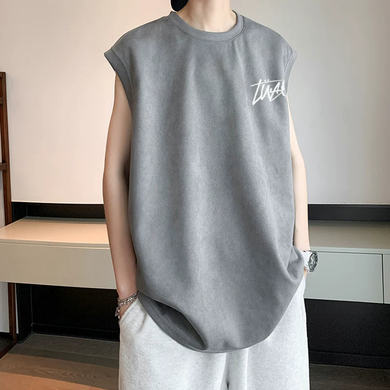 Minimalist basketball vest men's summer American sleeveless T-shirt, camisole, fitness hurdles, pure cotton loose sports top, trendy