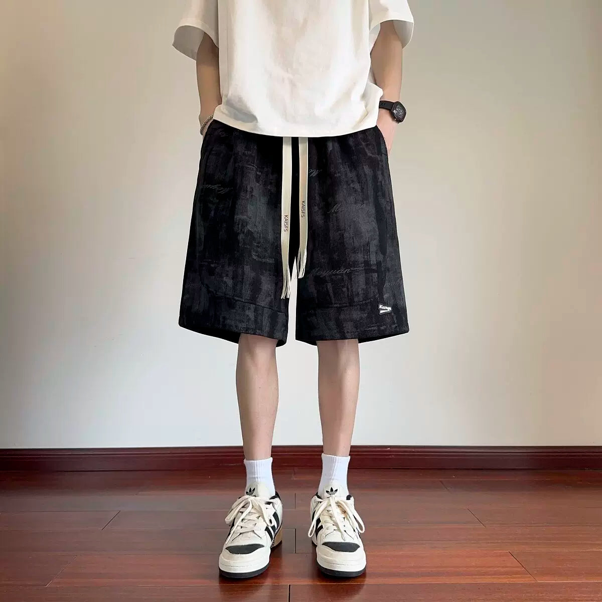 Tie dye sport five quarter pants for men, summer wear, 2026 new style, loose, teenage, high-end, casual plus size short pants