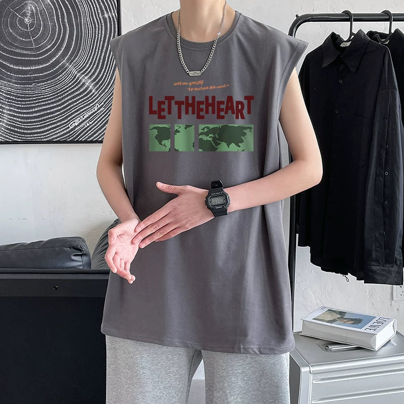 Minimalist basketball vest men's summer American sleeveless T-shirt, camisole, fitness hurdles, pure cotton loose sports top, trendy