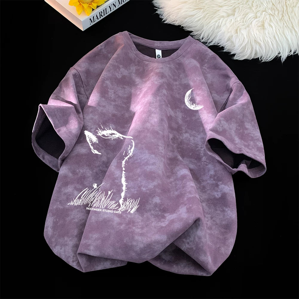 American tie dye short sleeved T-shirt for men, summer trend couple T-shirt, trendy brand, cool and stylish design, loose half sleeved top