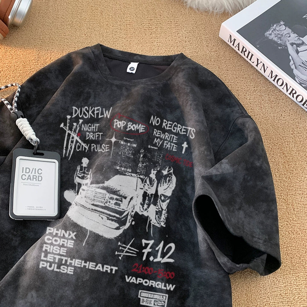 2026 New American Tie dye Short sleeved T-shirt for Men's Summer, Loose and Versatile, Trendy Teenage Half Sleeve Shirt
