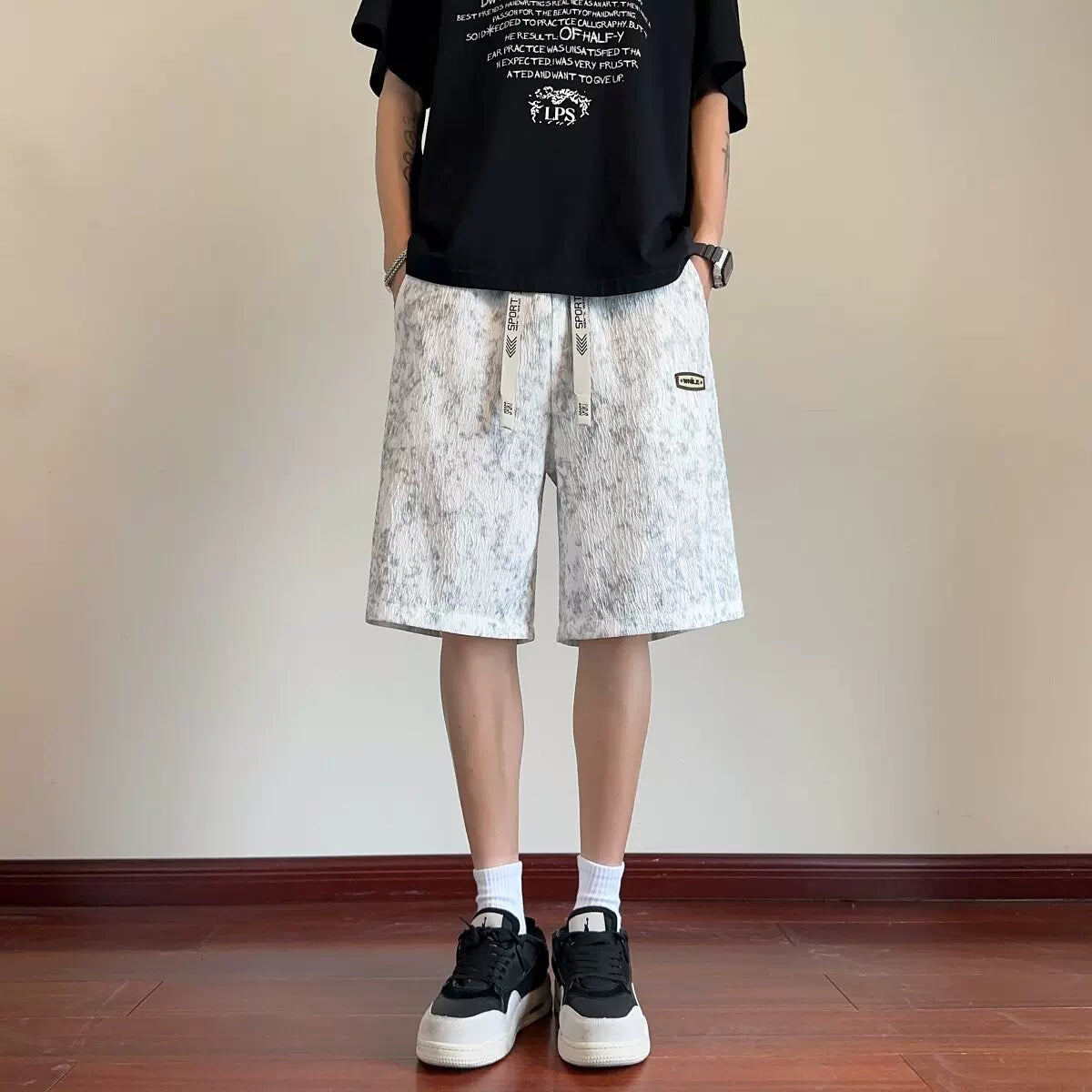 American tie dye shorts men's summer 2026 new trendy brand youth ice silk quick drying loose and cool five quarter pants