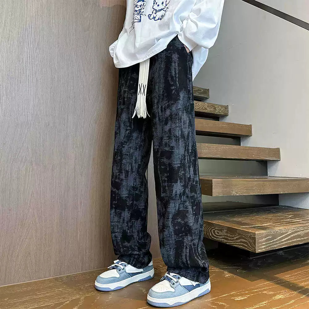 American tie dye casual pants for men in spring 2026, new explosive street fashion brand trend for teenagers, loose straight leg pants