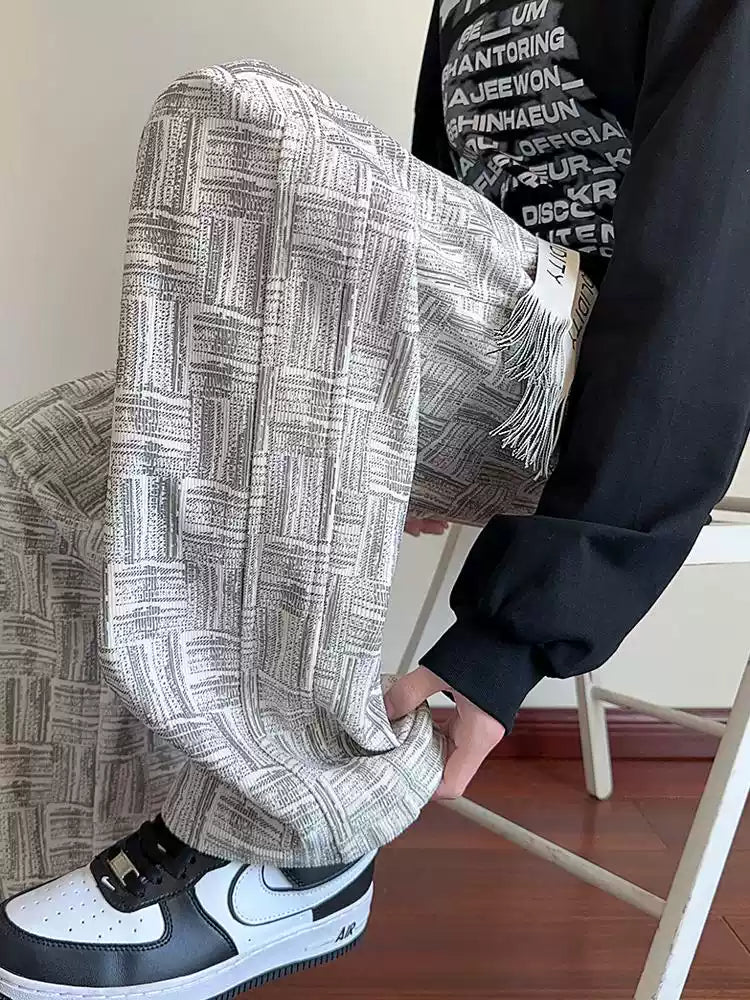 Trendy casual pants for men's spring and summer high street loose straight leg sweatpants 2026 new handsome youth ice silk pants