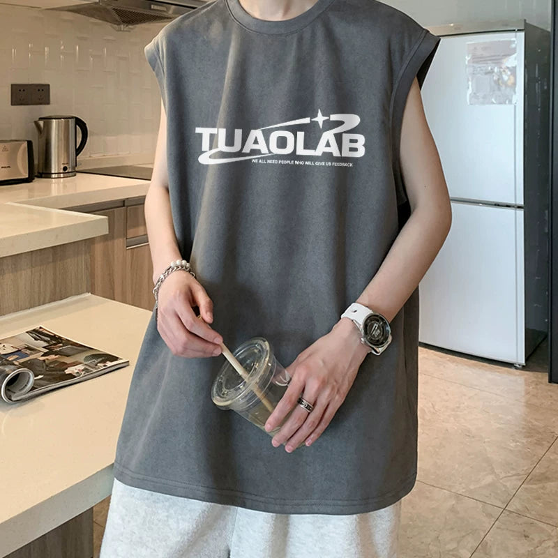 Minimalist basketball vest men's summer American sleeveless T-shirt, camisole, fitness hurdles, pure cotton loose sports top, trendy