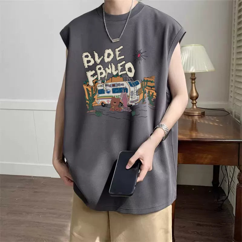 Minimalist basketball vest men's summer American sleeveless T-shirt, camisole, fitness hurdles, pure cotton loose sports top, trendy