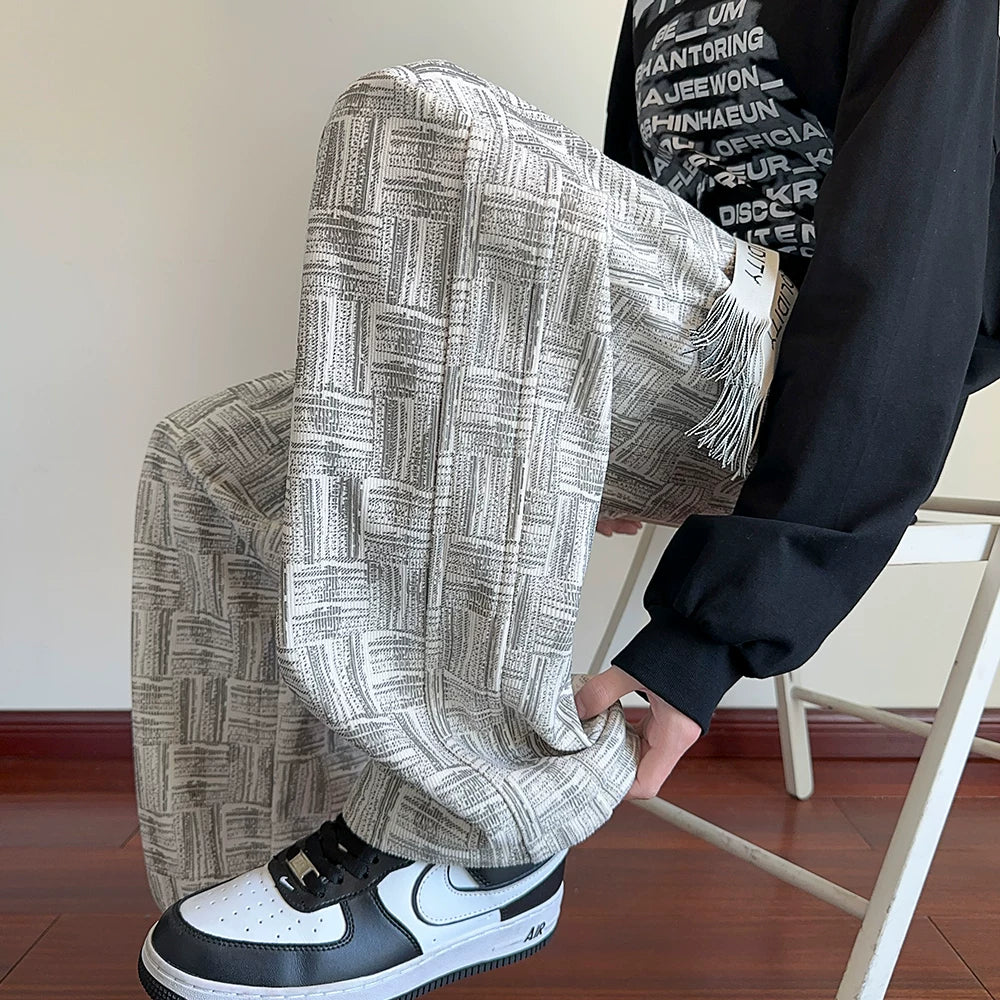 Trendy casual pants for men's spring and summer high street loose straight leg sweatpants 2026 new handsome youth ice silk pants