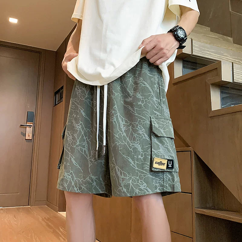 Multi pocket workwear shorts men's 2026 new summer trendy brand American functional pants loose straight leg five quarter pants